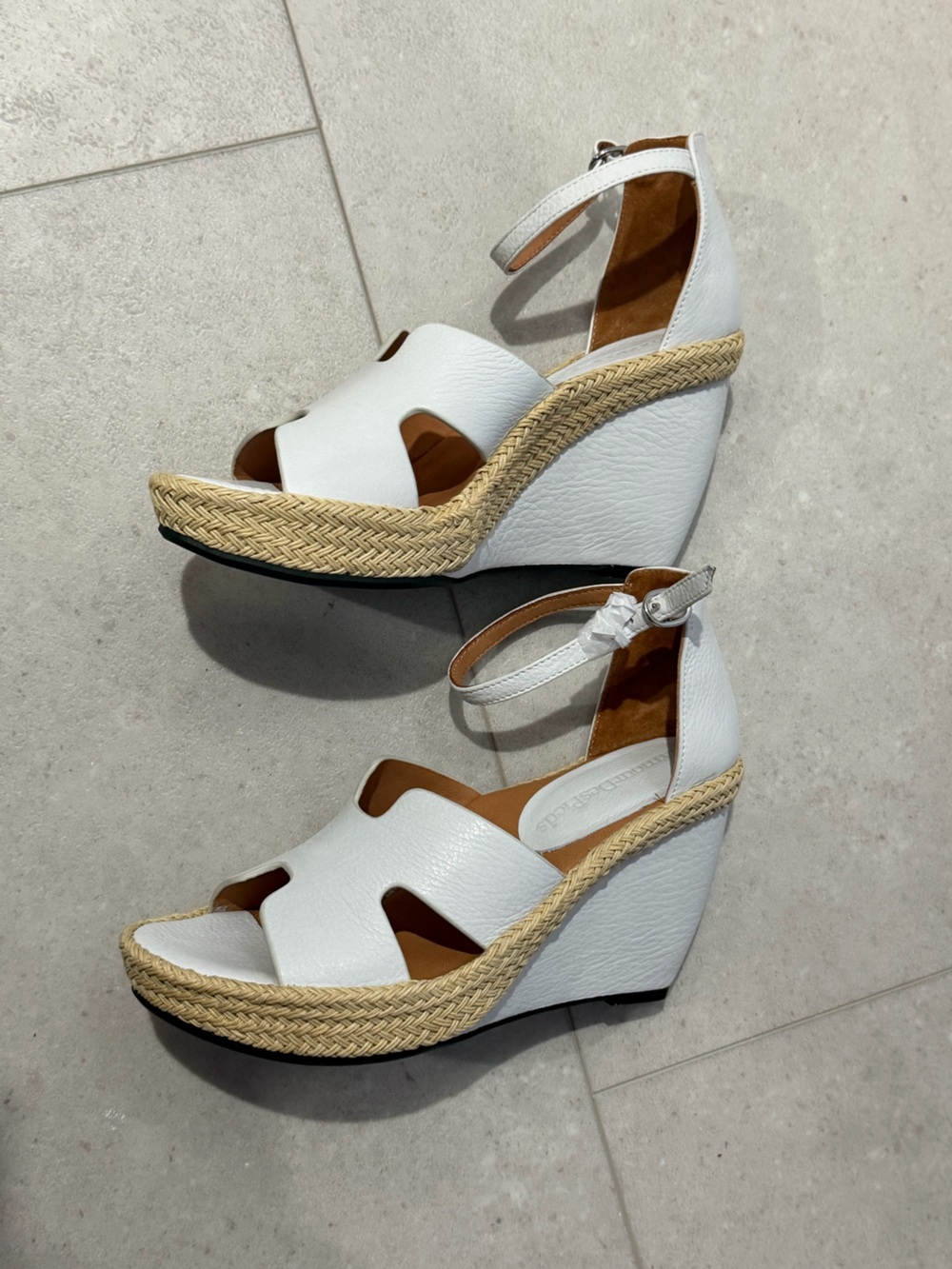White Ankle-Strap Wedge Sandals with Braided Espadrille Trim